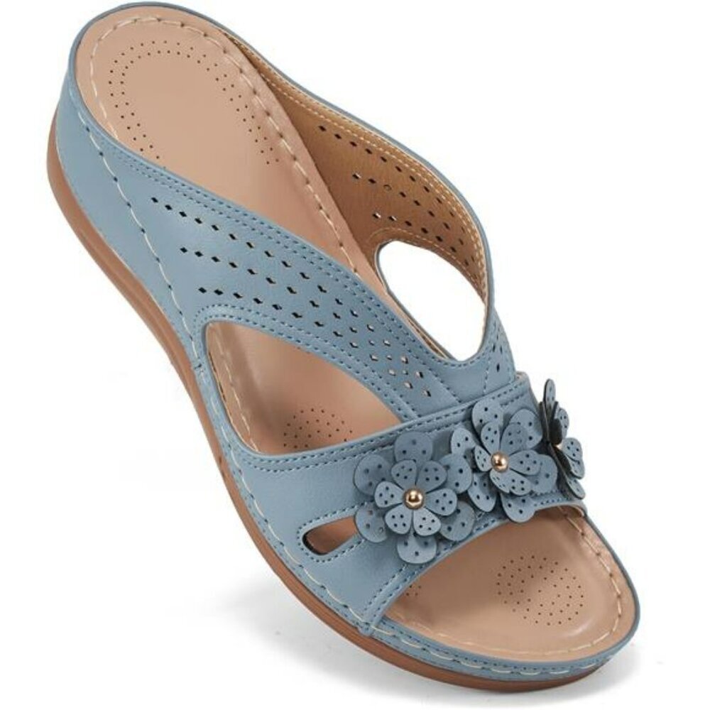 Ecetana Wedge Sandals for Women Slip On Platform Slides Memory Foam Comfort